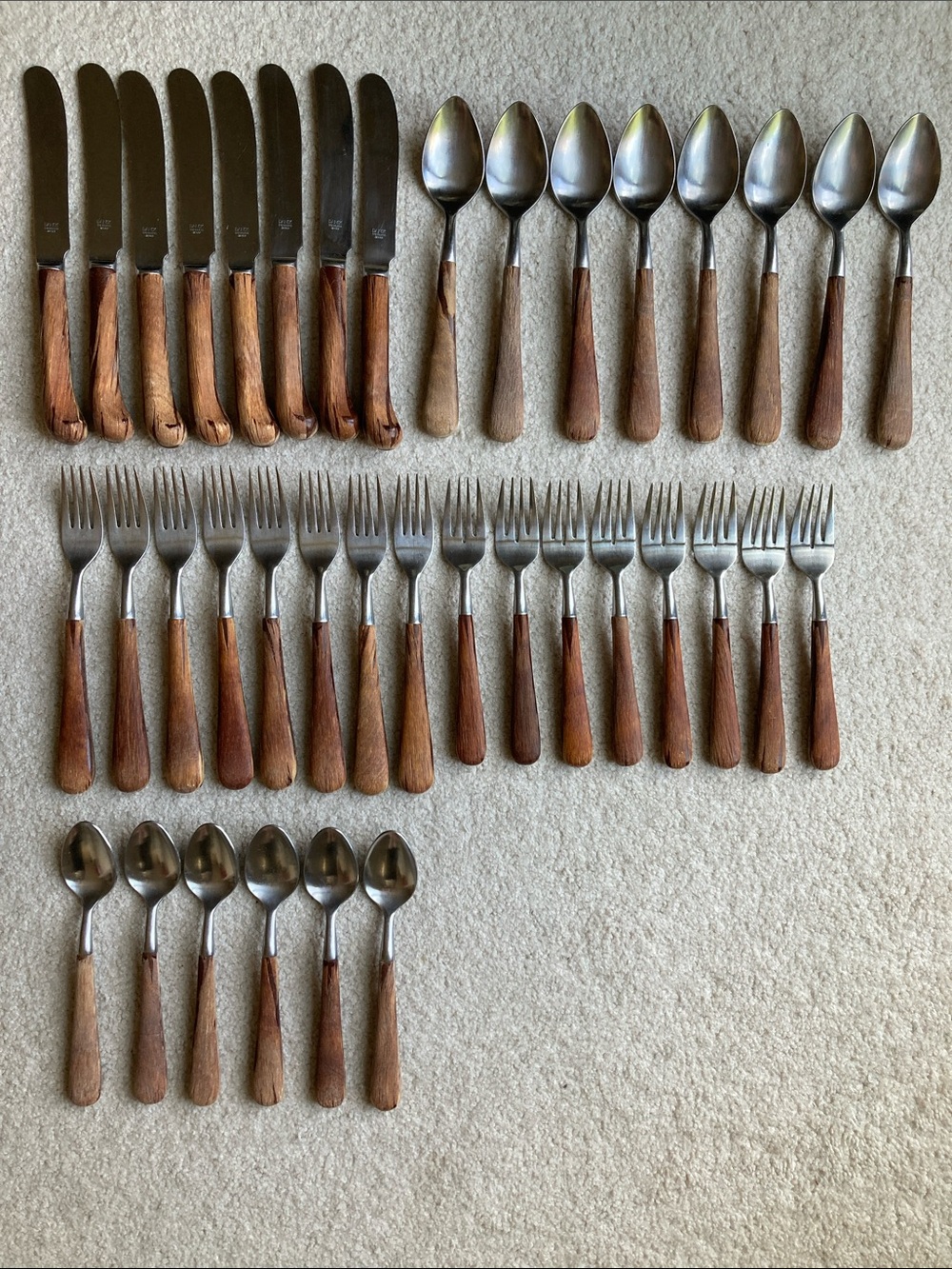 Dansk 38 piece vintage stainless steel flatware with teak handles
